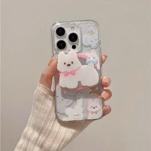 White/Pink dog magnetic ring for phone